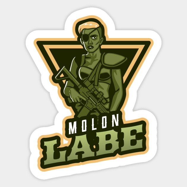 Woman With A Rifle | Molon Labe Sticker by Mega Tee Store